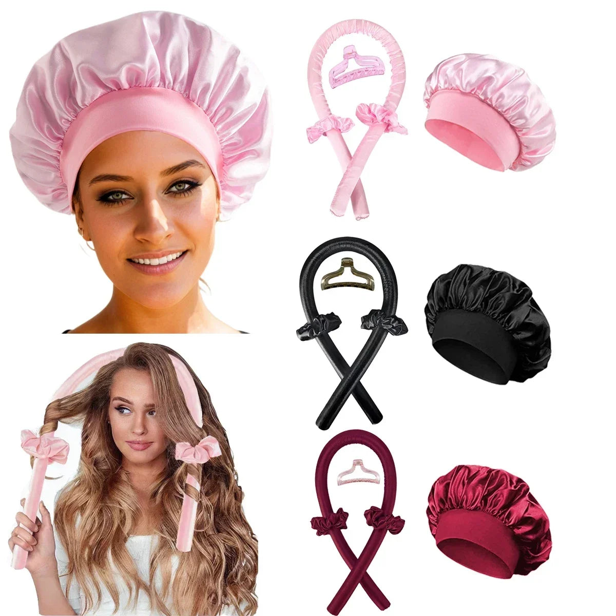 Kit Boucles Sans Chaleur – Bande en Satin avec Bonnet Protecteur et Pinces