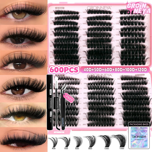 Kit Cils en Bouquets avec Colle & Scellant – Effet Extension de Cils à la Maison | Volume Russe & Regard Intense
