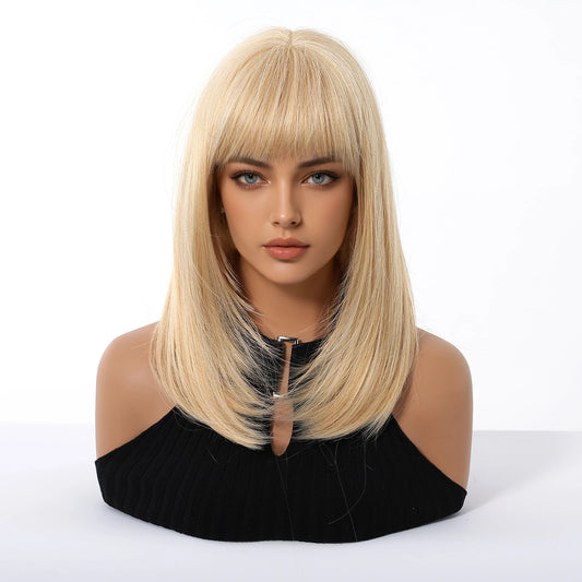 Perruque Lisse Mi-Longue avec Frange – Effet Naturel & Élégant | Alirya