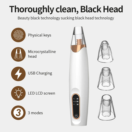 Aspirateur à Points Noirs Électrique – Nettoyage des Pores, 3 Niveaux d’Aspiration & Peau Nette