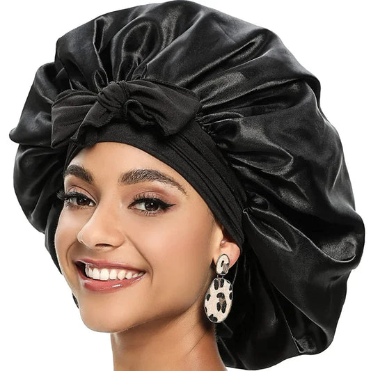 Women Big Size  Satin Cap for Sleeping Hat Night Sleep Cap Hair Care Silk Bonet Stain Hair Cap for Women Curly Springy Hair