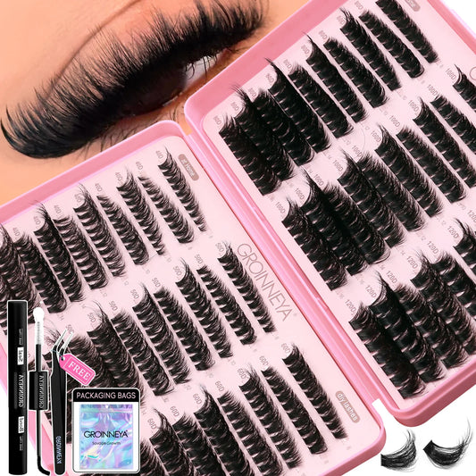Kit Cils en Bouquets avec Colle & Scellant – Effet Extension de Cils à la Maison | Volume Russe & Regard Intense