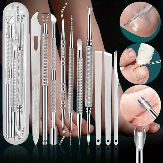 10pcs Stainless Steel Pedicure Tool Set Professional Foot Care  Exfoliator for Smooth Light Beige,Portable Travel Case Included