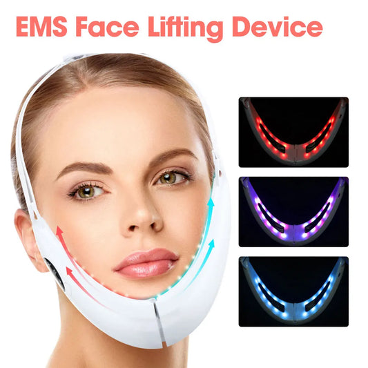 EMS Face Lifting Device Heating Vibration Massage LED Light Fine Lines Double Chin V-Line Up Facial Beauty Skin Care Instrument